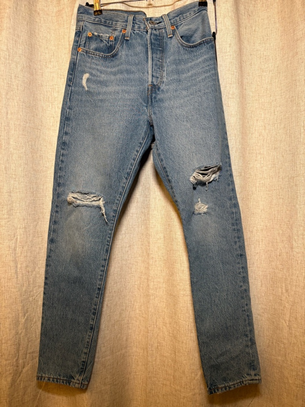 Levi's 501 Straight Leg Distressed Blue Jeans
